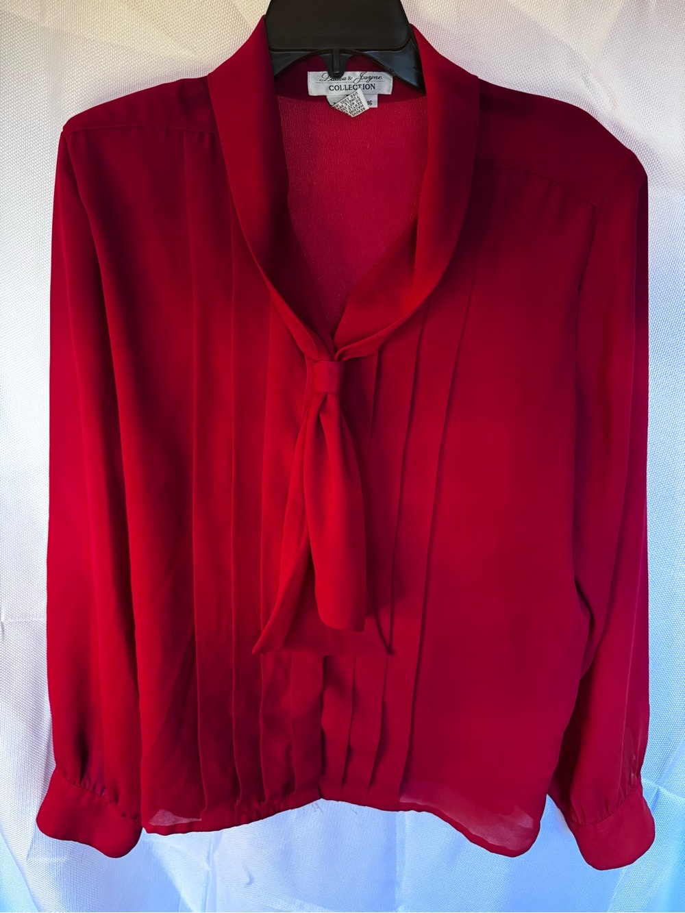 Vintage Collection B Red Tie-Neck Pleat Front Blouse